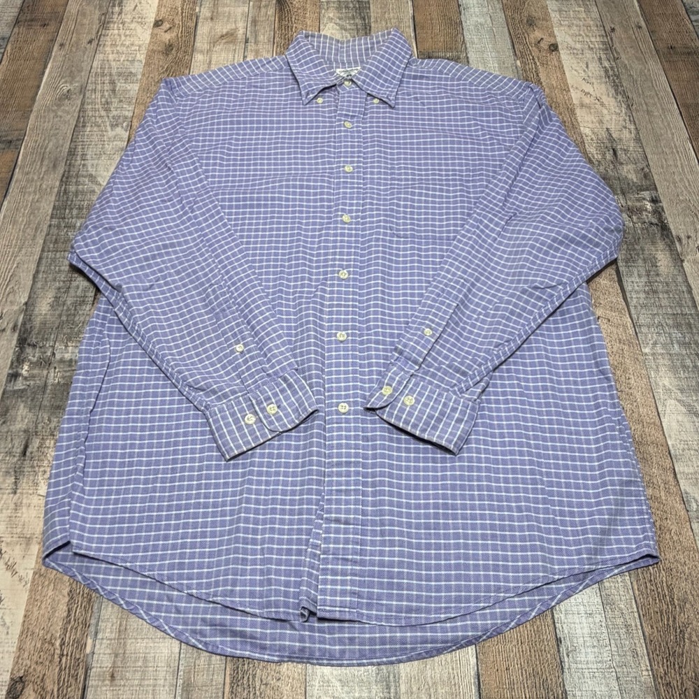 Brooks Brothers Sport Shirt Mens L Purple White Check Button Down Cotton Preppy